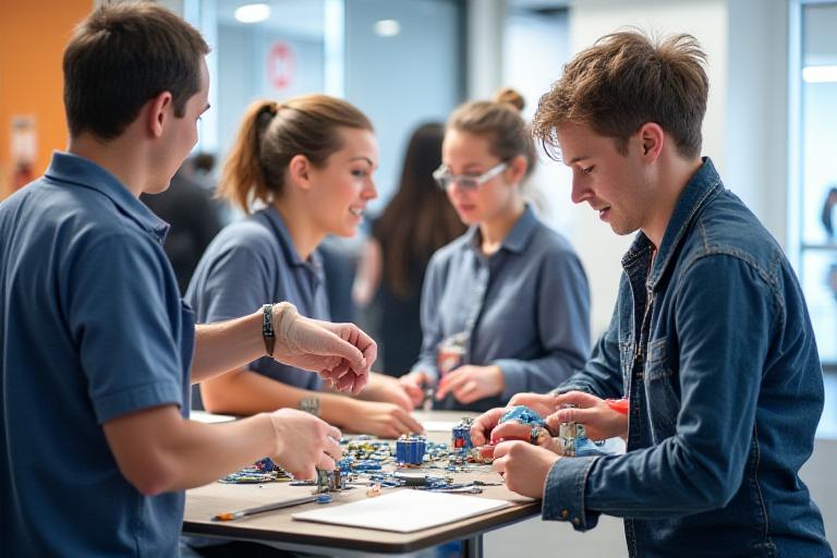 A collage of the Nezumi Pace team in their office, collaborating and working on prototypes.